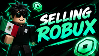Selling Robux con un avatar que sostiene la bandera de México